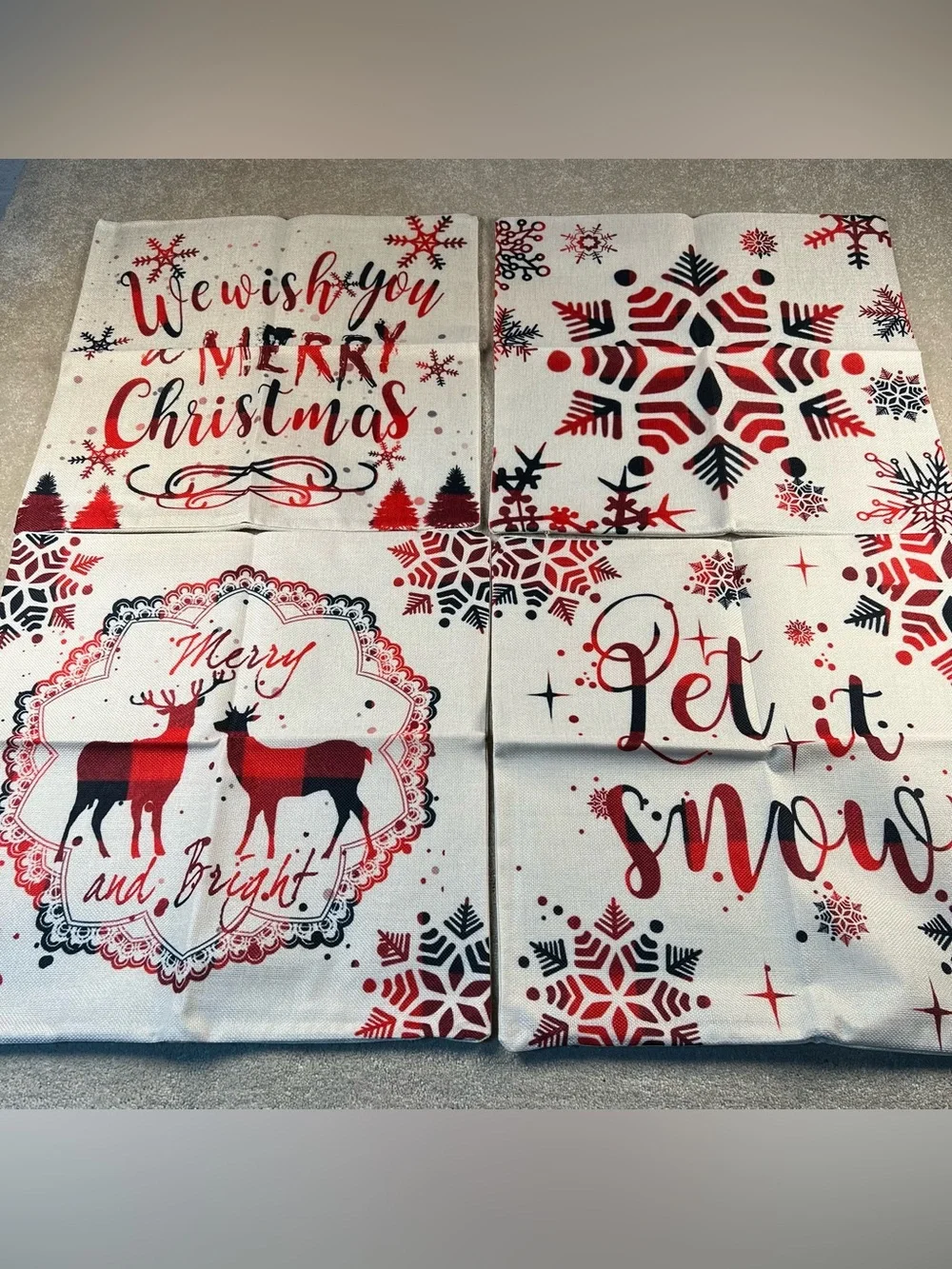 Christmas Pillow Covers Red Black Woven Set of 4